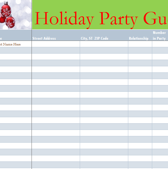 Holiday Party Guest List - My Excel Templates