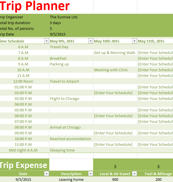 Travel Schedule Template from myexceltemplates.com