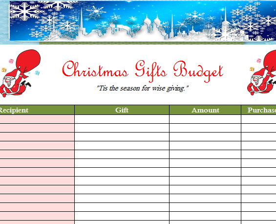 Simple Holiday Christmas Budget - My Excel Templates