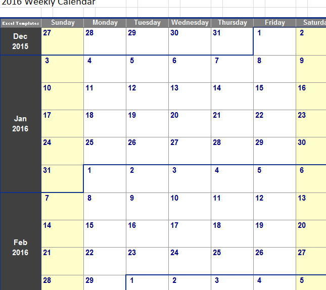 Excel 2010 Calendar Template from myexceltemplates.com