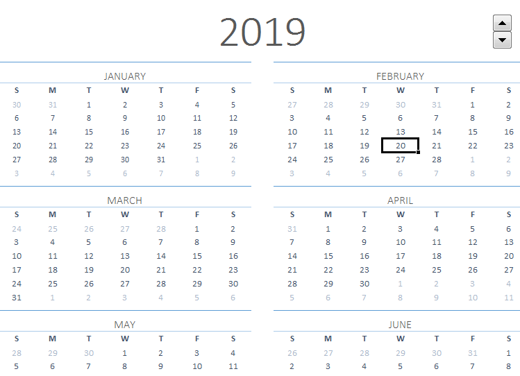 2019 One Page Calendar - My Excel Templates