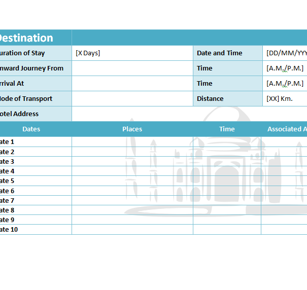 Travel Itinerary Template My Excel Templates