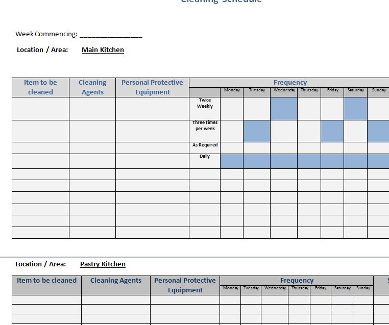 Easy Business Cleaning Schedule My Excel Templates