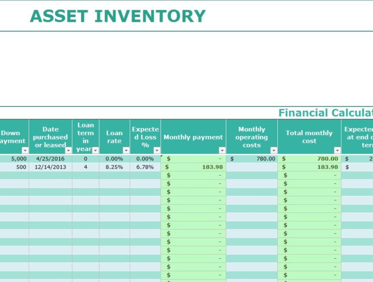 Asset Inventory Template My Excel Templates