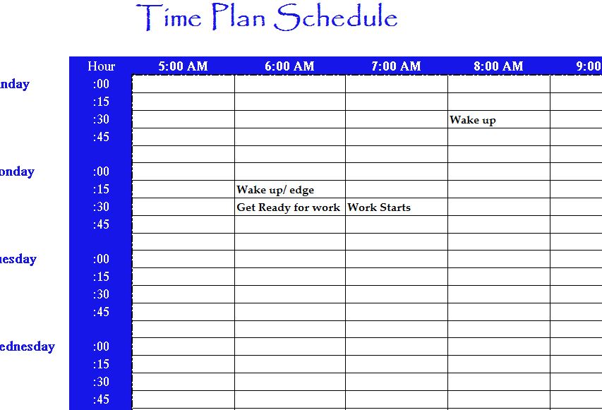 timetables chart plan chart