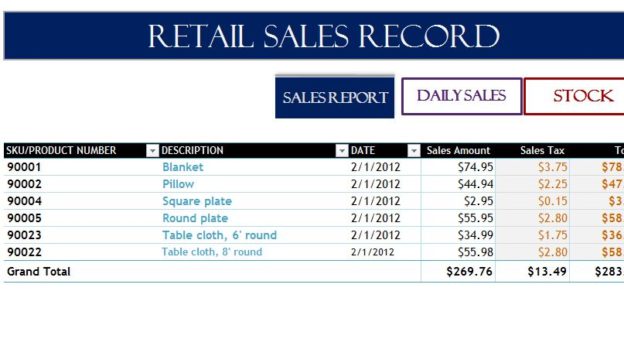 Retail Sales Record My Excel Templates