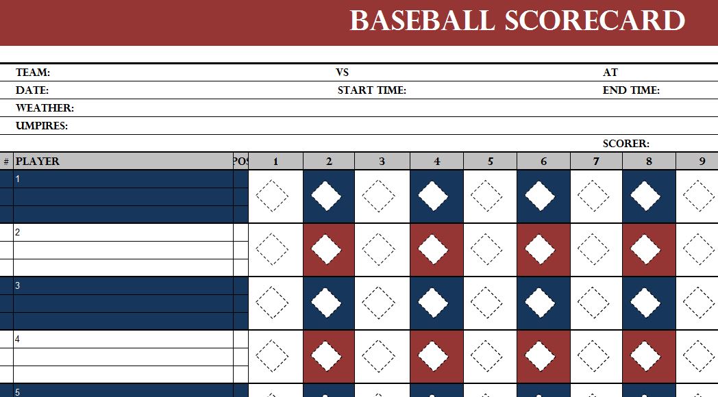 Baseball Scorecard Template My Excel Templates