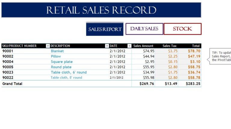 Retail Sales Record My Excel Templates
