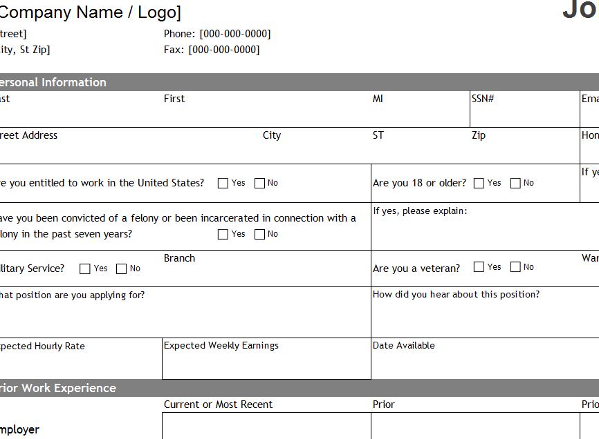 Job Application Excel Template