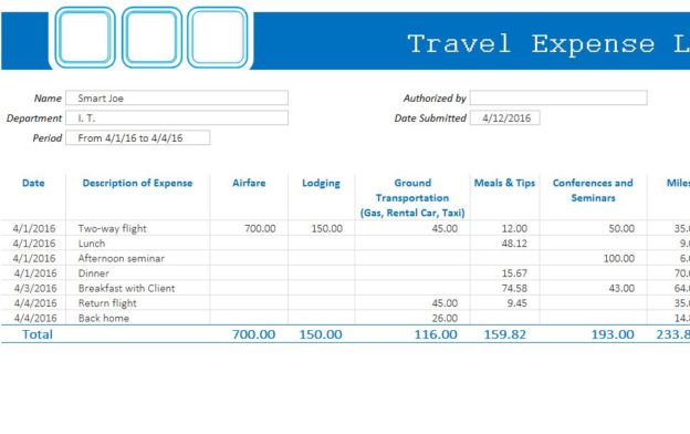 Travel Expense Log My Excel Templates 24050 Hot Sex Picture 8223