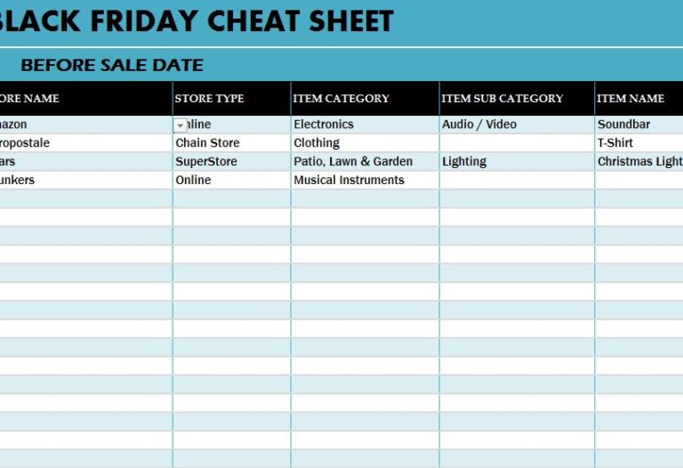 Black Friday Deals Cheat Sheet My Excel Templates