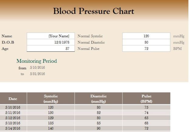 excel blood pressure chart template