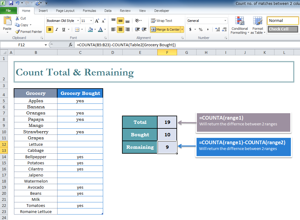 word counter excel