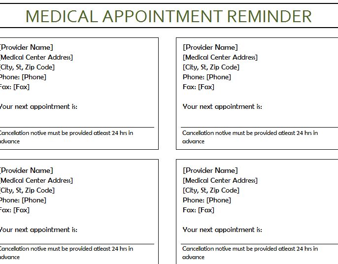 Medical Appointment Reminder My Excel Templates