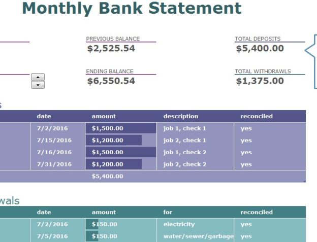 Monthly Bank Statement My Excel Templates 3078
