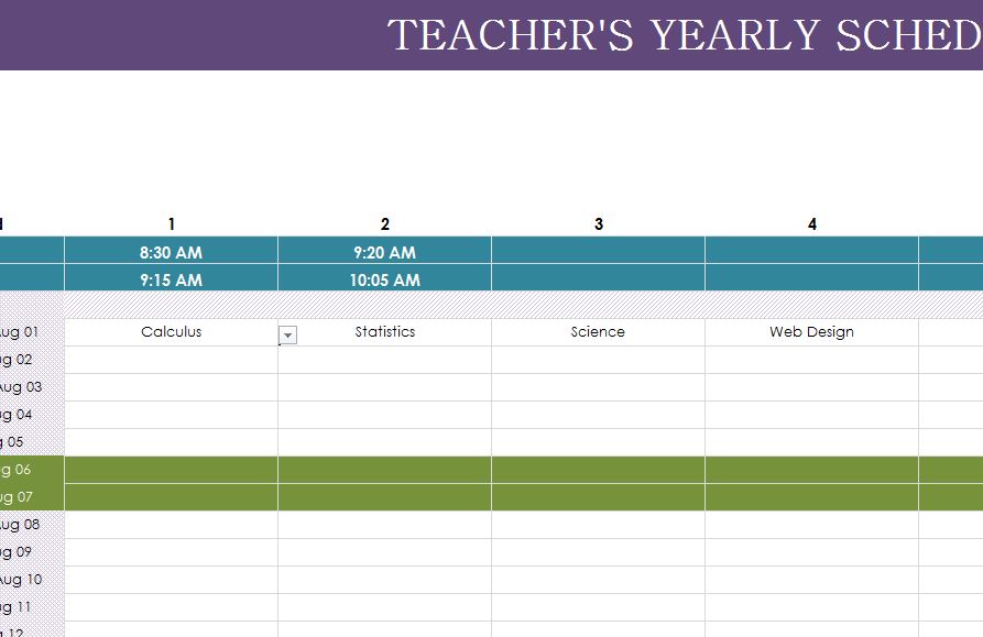 Teacher Yearly Schedule My Excel Templates