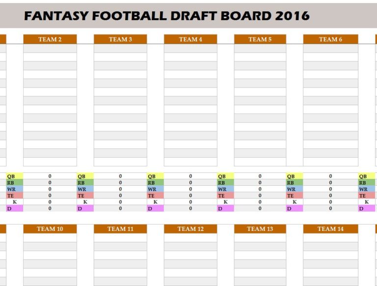 Fantasy Football 2016 Draft Board My Excel Templates