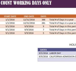 count working days in excel