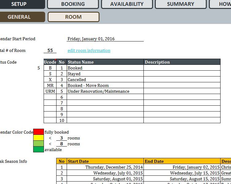 Hotel Reservation Chart Excel