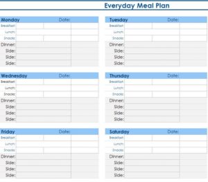 excel sheet meal plan