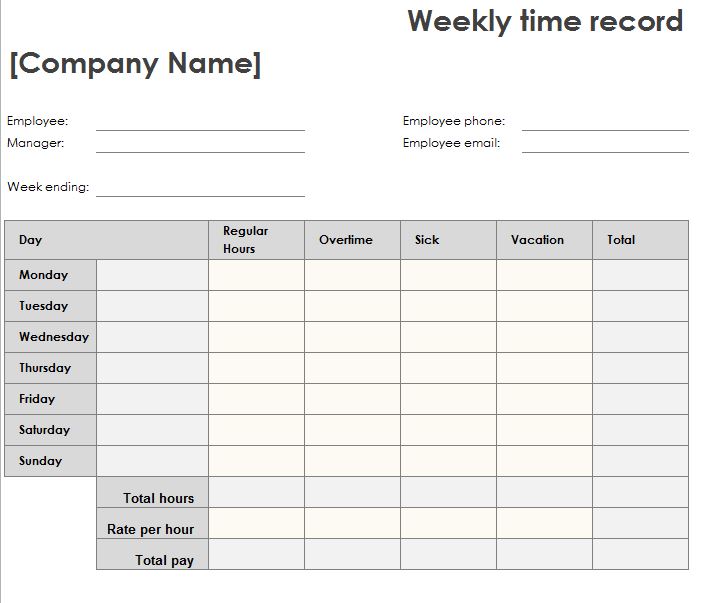 Weekly Time Sheet - My Excel Templates