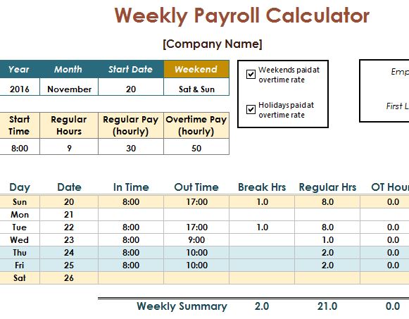 Payroll calculator deals