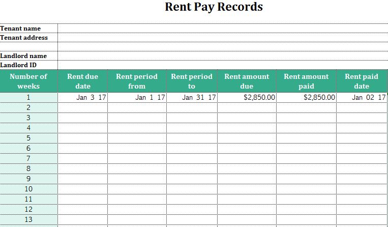 Rent Collection Spreadsheet Template