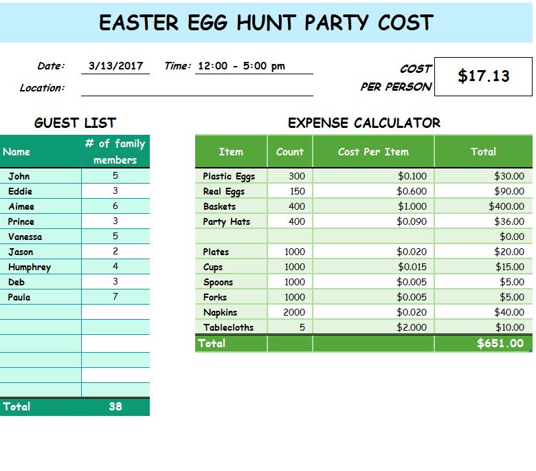 Easter Egg Hunt Party Cost My Excel Templates