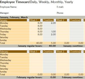 Yearly Employee Timecard
