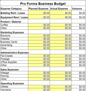 Free Pro Forma Business Budget Template