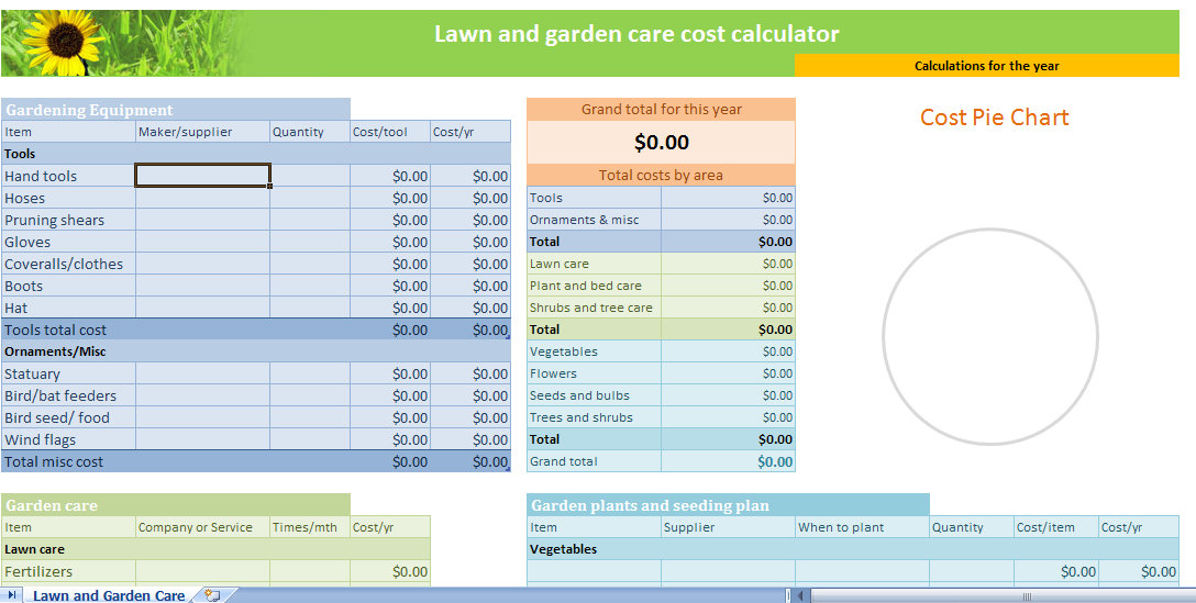 Lawn and Garden Calculator Template | Lawn Garden Calculator electrical plan with load schedule 