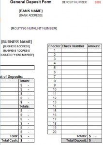 Deposit Form Template Deposit Form