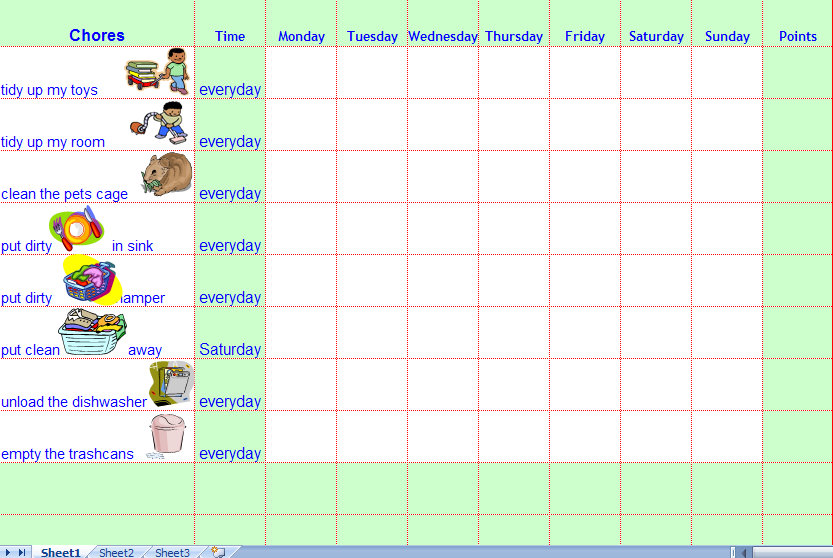 Child S Chore Chart Free Printable | Kemele