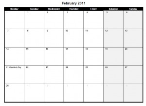 printable pdf february 2011 calendar - My Excel Templates