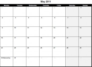 Printable PDF May 2011 Calendar