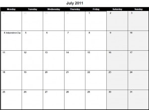 Printable PDF July 2011 Calendar
