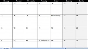 november 2011 Printable Monthly Calendar Template