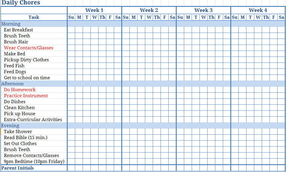 childrens chore charts Archives My Excel Templates
