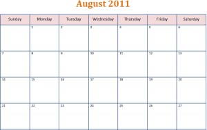 Printable Blank PDF August 2011 Monthly Calendar