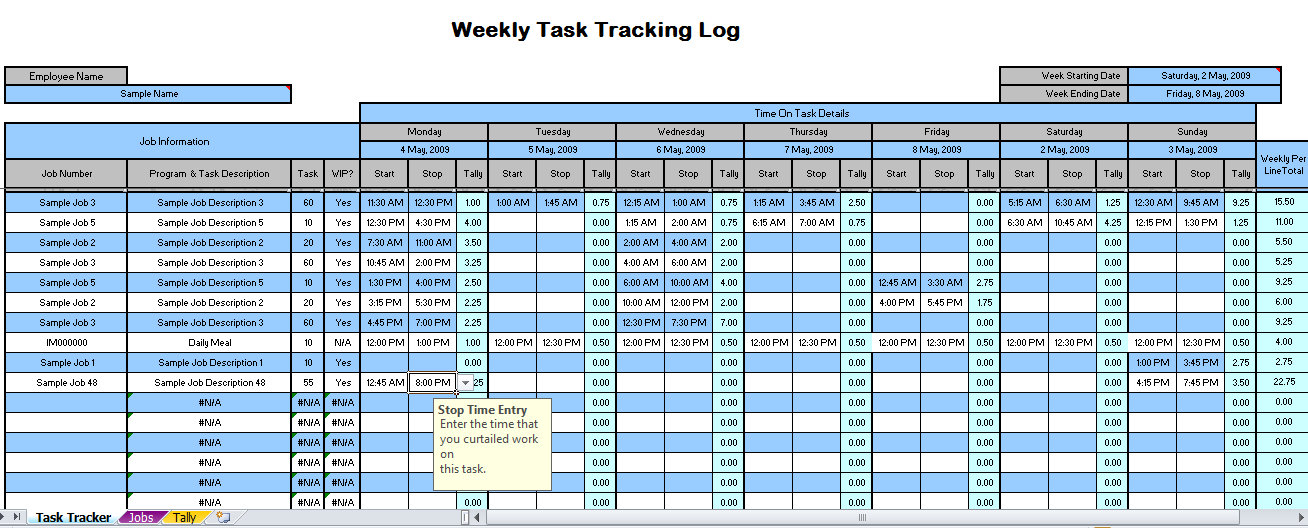 Weekly Time Tracking Spreadsheet | Weekly Time Tracking