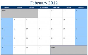 February 2012 Printable Monthly Calendar Template