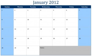 January 2012 Printable Monthly Calendar Template - My Excel Templates