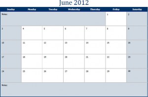 Printable PDF June 2012 Calendar