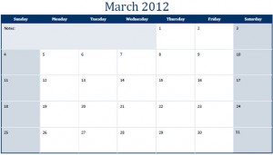 Printable PDF March 2012 Calendar