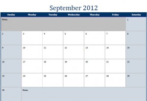 Printable PDF September 2012 Calendar