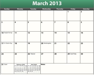 free printable pdf march 2013 calendar