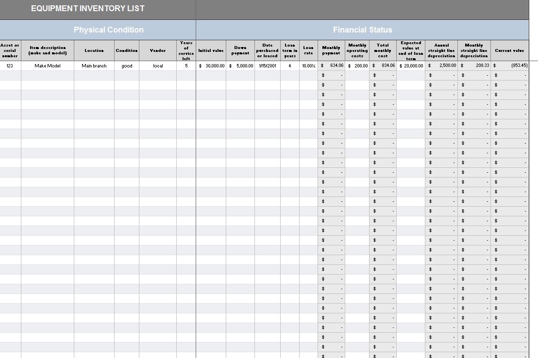 Equipment Inventory Template | Excel Inventory Template