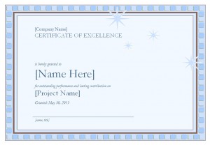 Photo of the Certificate of Excellence Template