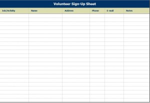 Screenshot of the Volunteer Sign Up Sheet