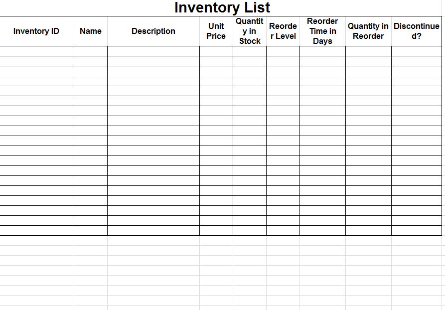 Inventory list template - haloryte